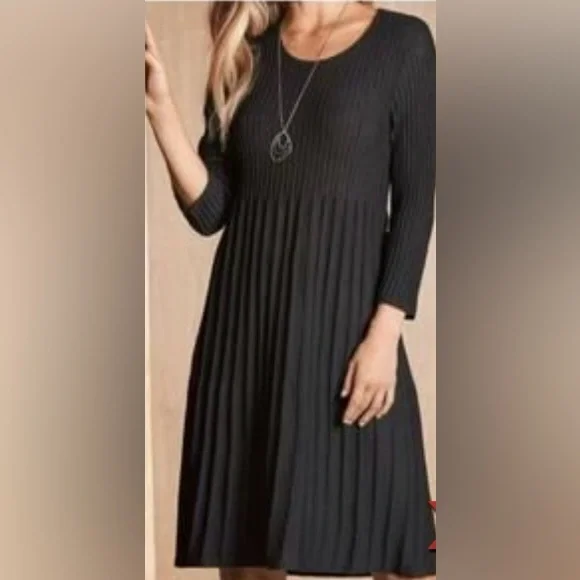 black petite sweater dress Pomander Place Heavyweight Black Kristen Sweater Dress Black / XL